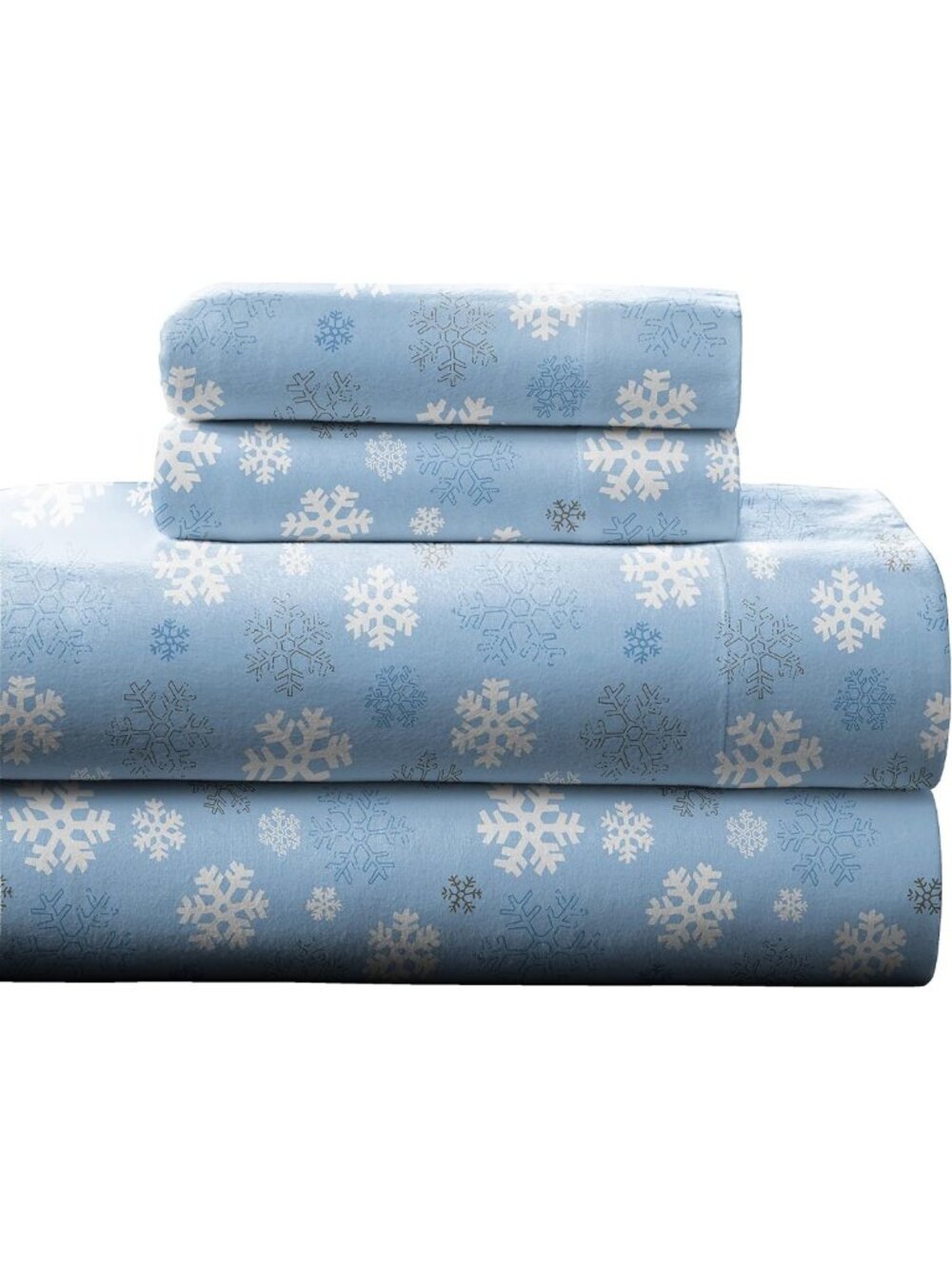 Cozy Heavyweight Printed Flannel Sheet Set, 100% Cotton, Snowflakes, Cal King
